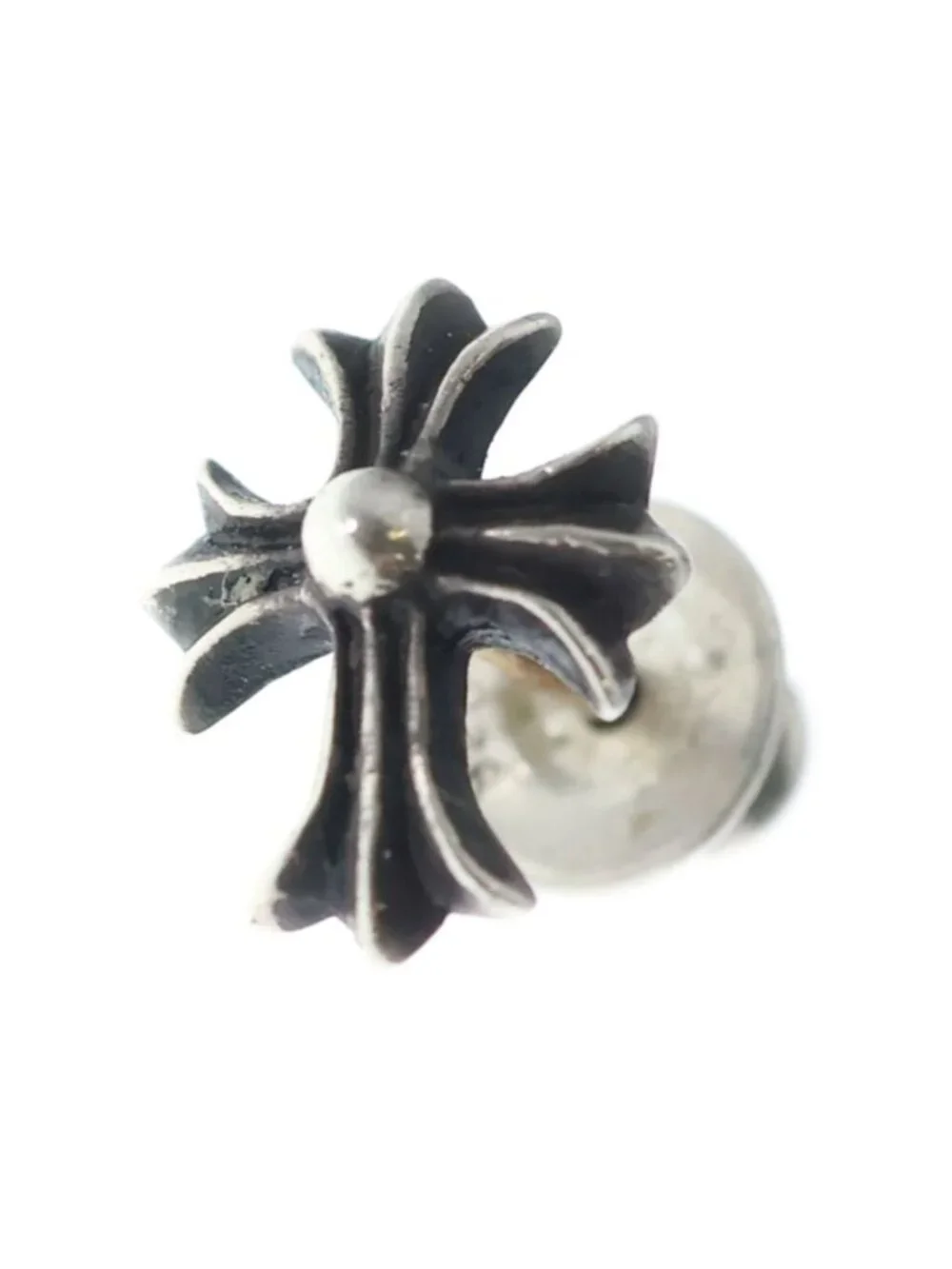 Chrome Hearts CH Crss 2 Fat CH Crossfat Stud Earrings Silver